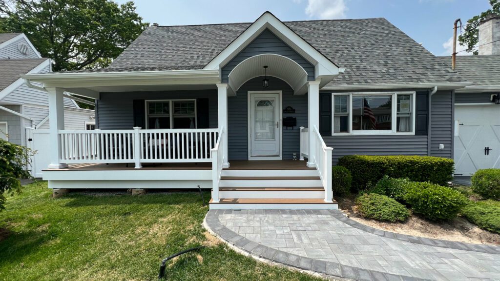 Long Island home remodel , including porch, siding, roofing and windows